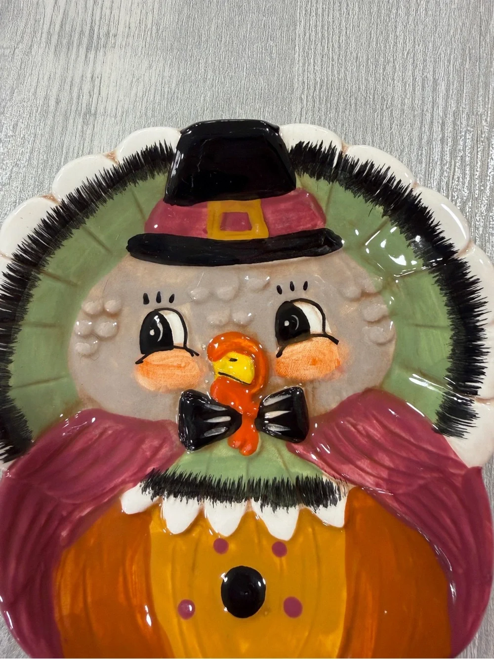 New Johanna Parker Fall Thanksgiving Turkey Pilgrim Hat Ceramic Spoon Rest